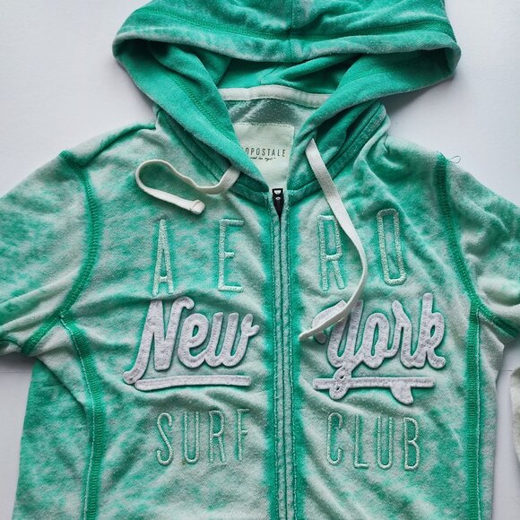 Aeropostale hoodie women's size XS green tie-dye lightweight kangaroo pocket - Picture 2 of 10